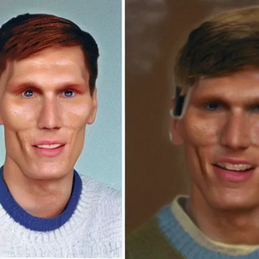 Image similar to A photograph of Jerma985 with short hair who looks like Jerma985 wearing a sweater in the 2010s, Jerma985, looks like Jerma985, taken in the late 2010s, taken on a 2010s Camera, realistic, hyperrealistic, very realistic, highly detailed, very detailed, extremely detailed, detailed, digital art, trending on artstation, headshot and bodyshot, detailed face, very detailed face, very detailed face