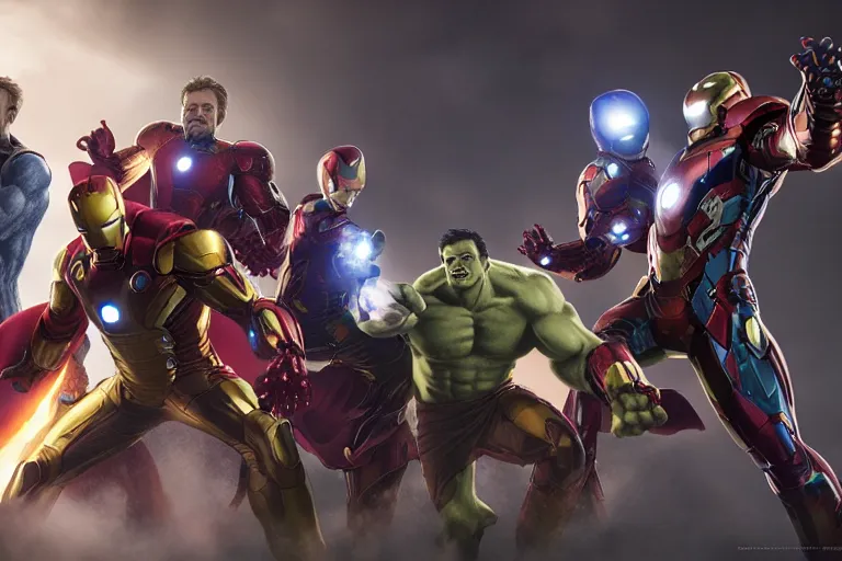 Prompt: avengers with faces switch around, octane render, nvidia, highly detailed, concept art, illustration, cinematic