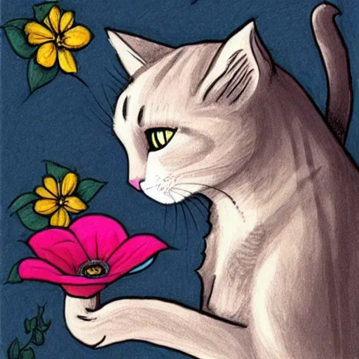 Image similar to cat smelling flowers, in the style of chiara bautista