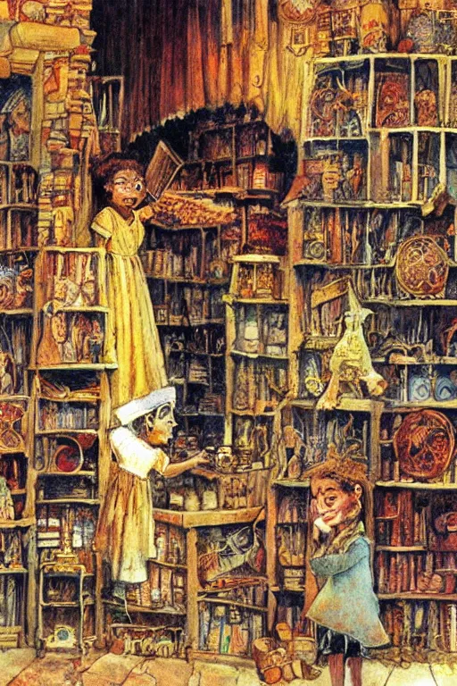 Prompt: a magic shop, by jerry pinkney