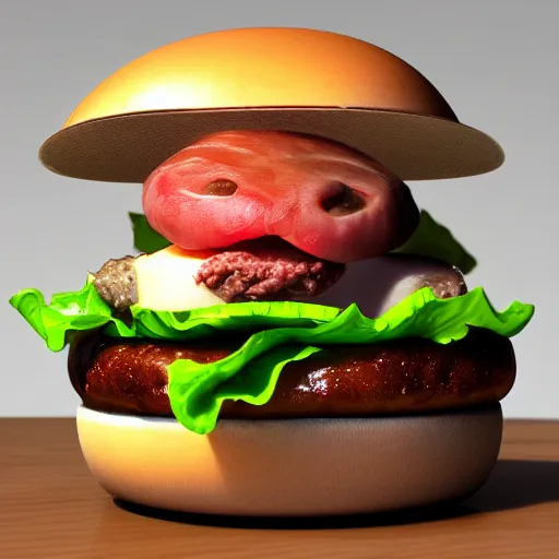 Image similar to burger with a real-life blobfish inside instead of beef, extremely detailed, 8k resolution, high detail