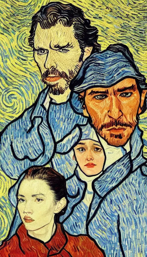 Image similar to reylo in the style of van gogh