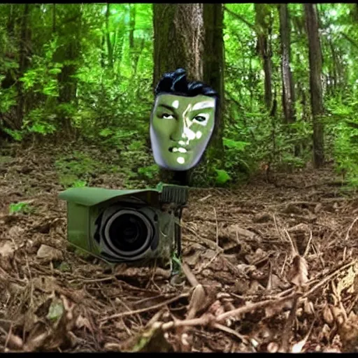 Prompt: trail cam footage of an alien elvis impersonator