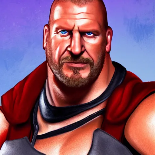 Prompt: Head-to-shoulder shot of Triple H as a Disney character wearing his in-ring gear, Disney, cartoon, Disney style, 2d, drawn image, beautifully drawn, Disney 2d animation still, digital 2D animation, traditional animation, Disney style, Disney animation, Deviantart, very coherent symmetrical artwork, 4k, artstation