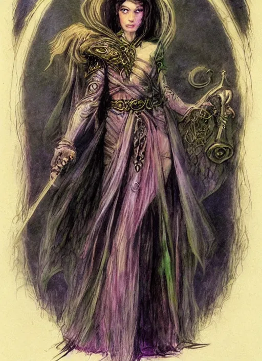 Image similar to portrait of young female sorceress of the endtimes, beautiful! coherent! dungeons and dragons character, by brian froud, strong line, cool night color, high contrast