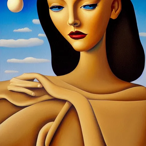 Prompt: a painting of a woman, an ultrafine detailed painting by rafal olbinski, behance contest winner, pop surrealism, detailed painting, skeuomorphic, airbrush art