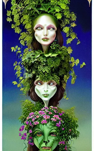 Image similar to The Hanging-Gardens of Pareidolia, lobelia, ivy, verbena and pothos growing facial features and optical-illusions, aesthetic!!!!!!!!!!!!!!!!!!!!, by Chris Tulloch McCabe in the style of Gerald Brom,