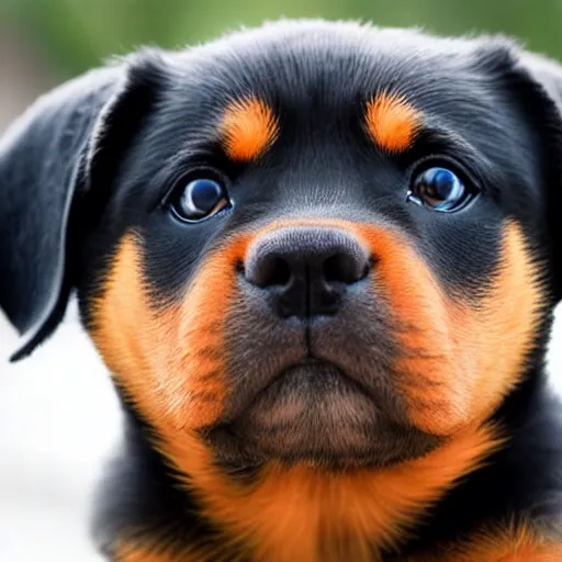 Image similar to a baby but with the face of a rottweiler