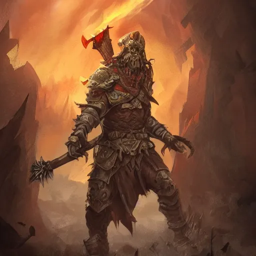 Prompt: a lone warrior standing alone before a horde of goblins flaming sword in hand fantasy D&D trending on artstation award winning