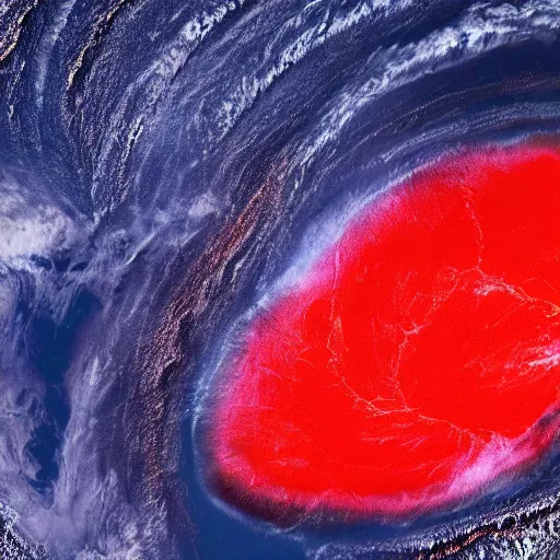 Image similar to a picture of planet earth with red lava rivers all over the surface, circular planet, taken from orbit, dark blue planet, red narrow lava rivers, astronomical imaging