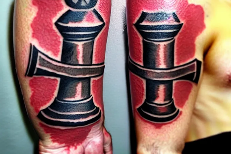 Image similar to Prison tattoo of Mjölnir, ugly, amateur, worst