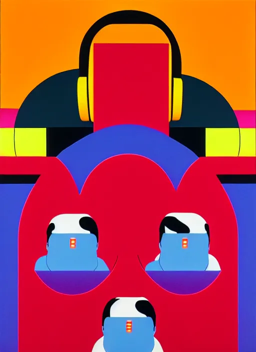 Image similar to men listening to music by shusei nagaoka, kaws, david rudnick, airbrush on canvas, pastell colours, cell shaded, 8 k