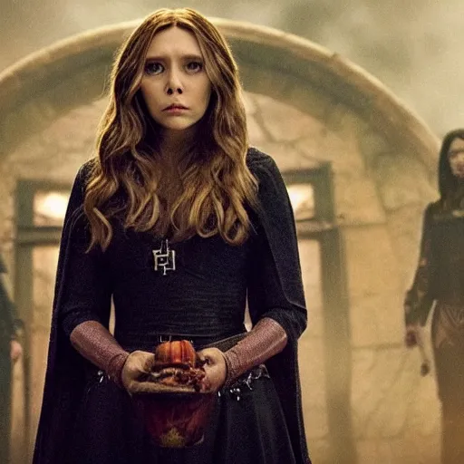 Prompt: mother witch, mcu style, elizabeth olsen.