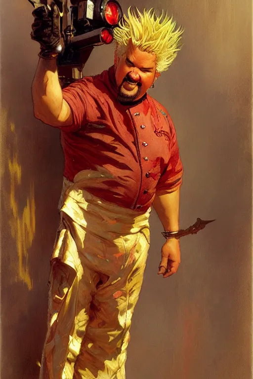 Prompt: guy fieri figure painting, painting by gaston bussiere, craig mullins, greg rutkowski, alphonse mucha