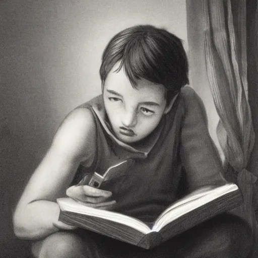 Image similar to dramatic scene of a young student smoking and reading books, very detailed face