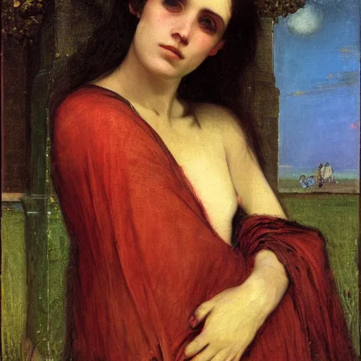 Image similar to photo of young woman by arnold bocklin