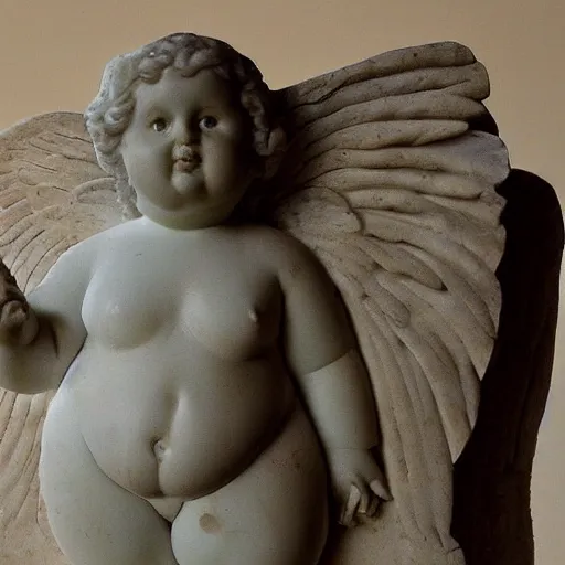 Prompt: a fat angel, marble sculpture