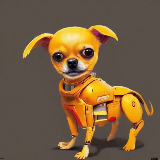 Image similar to a robotic super hero honey colored chihuahua puppy Showing off her streetwear , artstation, greg rutkowski, cinematic , digital Art