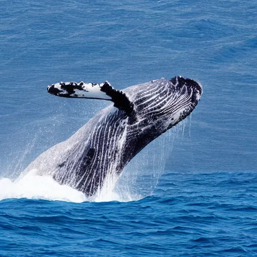 Prompt: photo of an ocean scene with whales swimming by