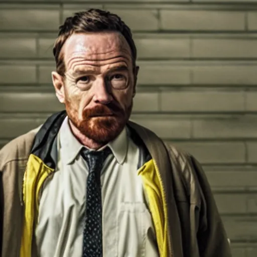 Image similar to Live Action Still of Bryan Cranston dressed as and playing Jesse Pinkman in Breaking Bad, real life, hyperrealistic, ultra realistic, realistic, highly detailed, epic, HD quality, 8k resolution, body and headshot, film still