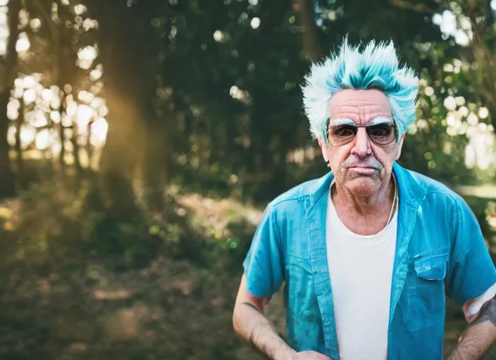 Image similar to portrait photo still of real life rick sanchez, 8 k, 8 5 mm, f. 1 4