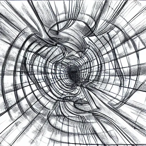 Image similar to in curved spacetime you need to accelerate to stand still, sketch, astonishing detail