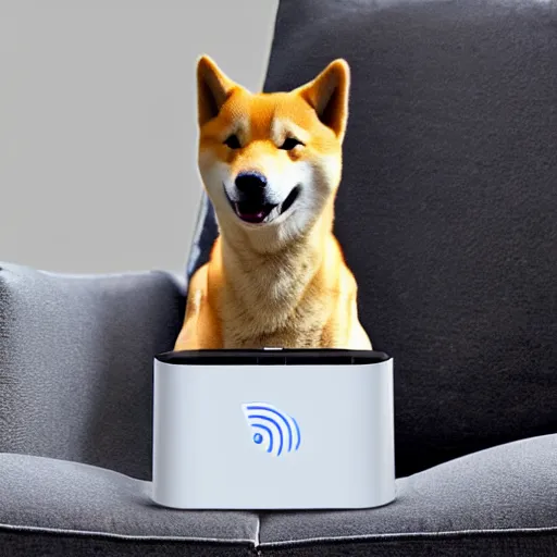 Prompt: a wifi router in the shape of shiba inu