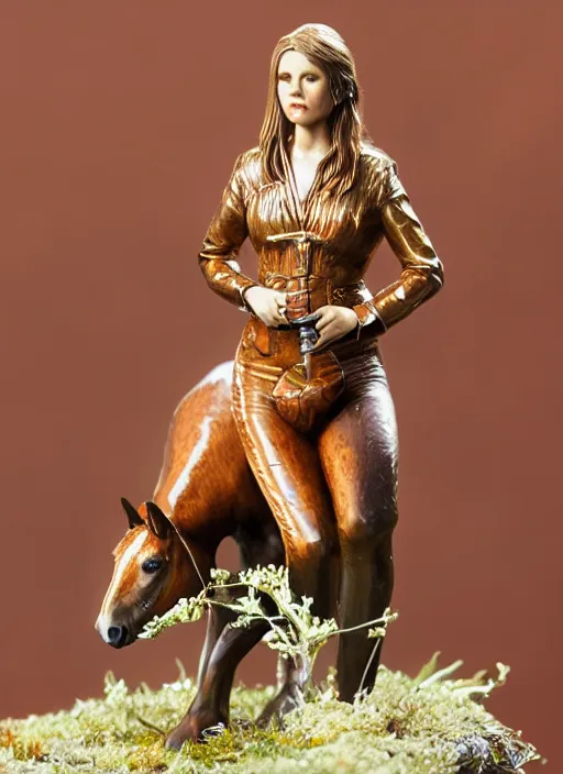 Image similar to 80mm resin detailed miniature of a Woman with a Horse, Product Introduction Photos, 4K, Full body, simple background