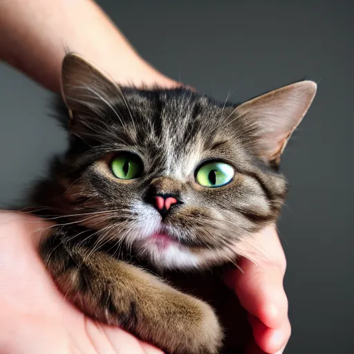 Prompt: cat with human hands photo 4 k detailed