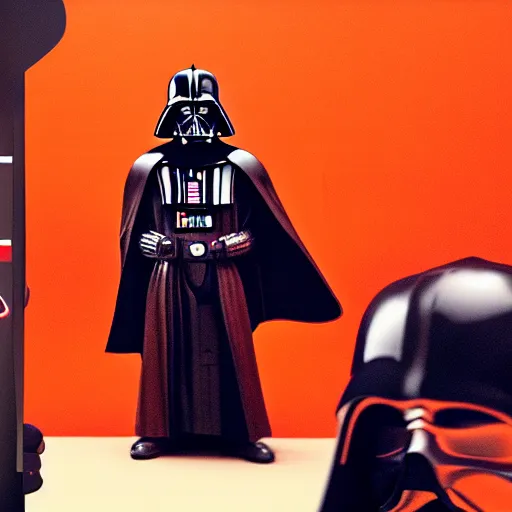 Image similar to darth vador working at dunkin donuts , 8k cinematic lighting, very sharp detail, anatomically correct