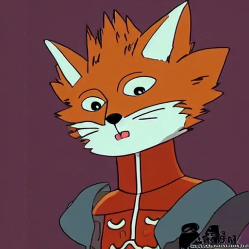 Prompt: a fox with a wry expression wearing full plate armor, by Studio Ghibli and Hayao Miyazaki