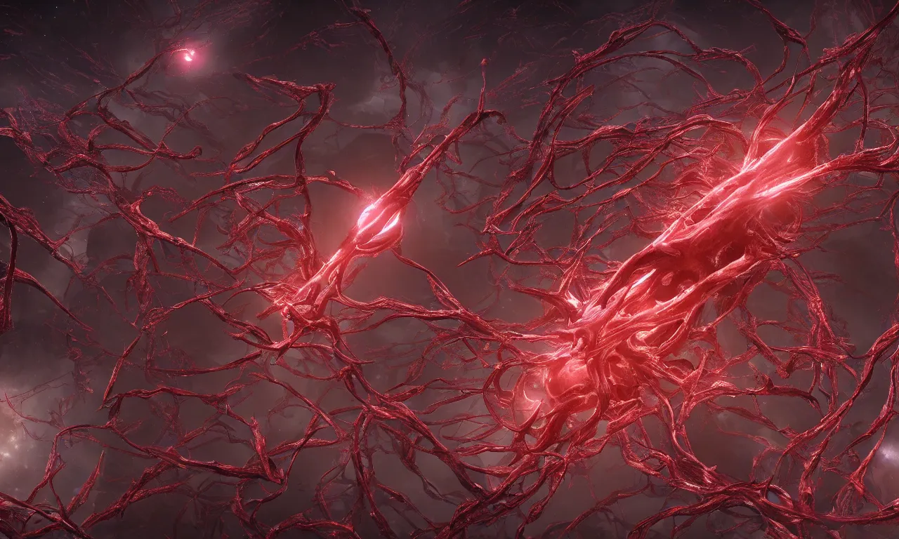 Image similar to A bloody red neurological network spanning across the galaxy,, realistic 4k octane beautifully detailed render, 4k post-processing, highly detailed, intricate complexity, epic composition, magical atmosphere, cinematic lighting, masterpiece, ultra hd