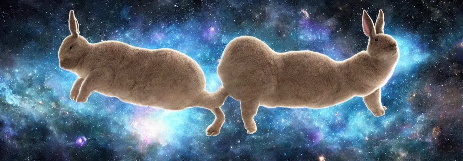 Image similar to photo of big chungus floating in space