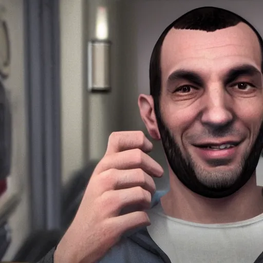 Niko Bellic taking a selfie, smiling, real life,, Stable Diffusion