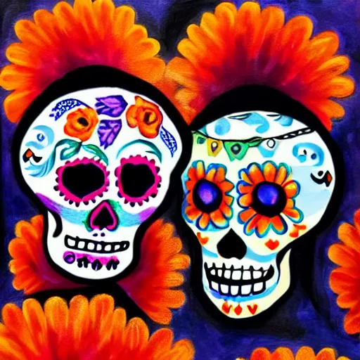 Image similar to Dia De Los Muertos, painting