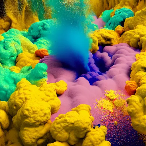 Image similar to color powder explosion on top of baroque renaissance painting, particles, fine detail, hyperrealism, damien hirst and jackson pollock and james jean, golden ratio, fractal, sharp focus, octane render, artstation, vfx