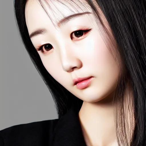 Prompt: photograph portrait bald korean japanese goddess of beauty neutral expression face straight on headshot even lighting no hair texture character creator 4