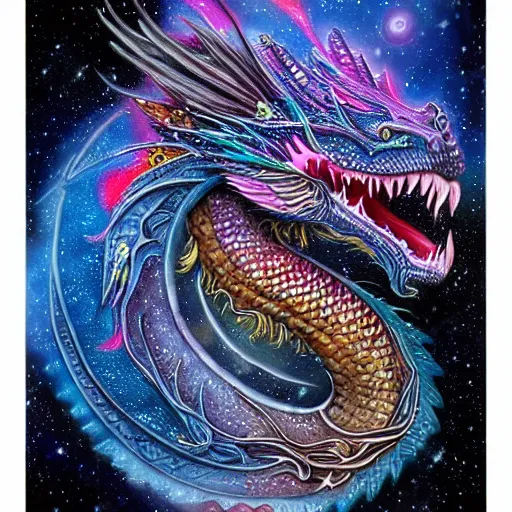 Image similar to detailed cosmic dragon by the cosmic artist, powerful, expressive, artistic, stunning fantasy art