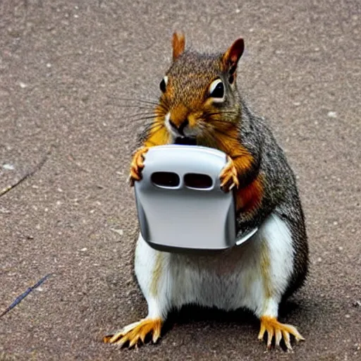 Prompt: squirrel holding a computer mouse