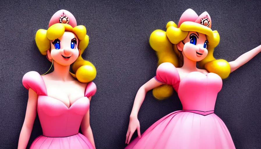 Image similar to princess peach from mario, symmetrical, cinematic, real photography, 4 k, ultra hd