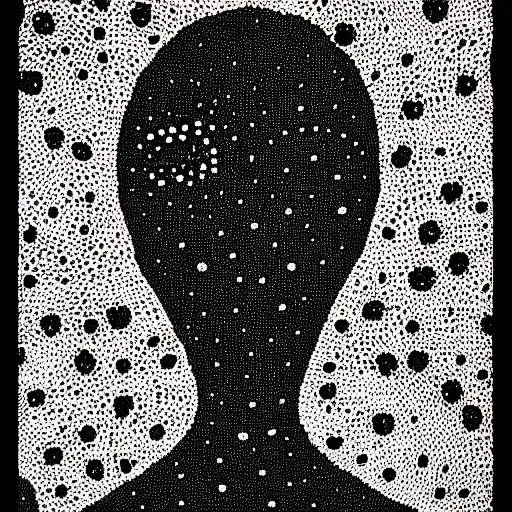 Prompt: pointilism, black and white, dot art, dark, ominous, hooded figures, faceless people, asymmetrical, in style of old painting