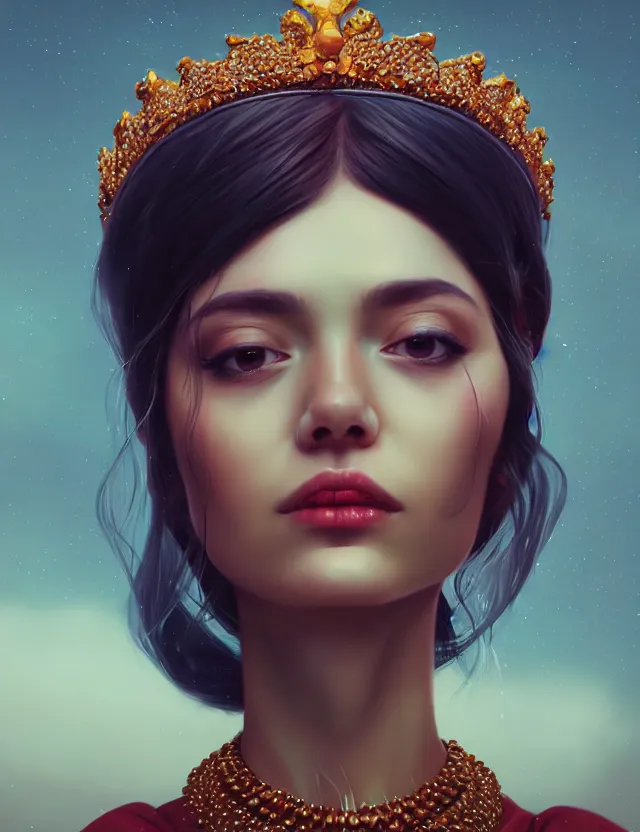 Prompt: blurred background. close-up portrait of a goddess in crown, by Ruby Kurosawaand Afarin Sajedi and Alena Aenami. octane render. superrealism