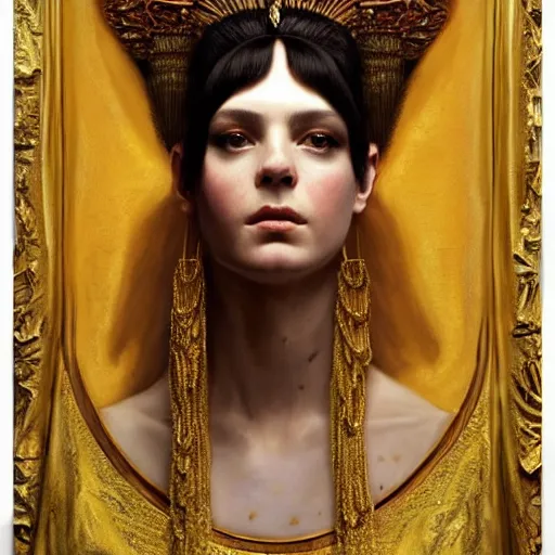 Image similar to highly detailed oil painting | very intricate | cinematic lighting | award - winning | portrait of cleopatra dressed by jean paul gaultier | by roberto ferri, by tom bagshaw, by j. c. leyendecker and klimt, american romanticism, by austin osman spare, artstation, cgsociety, official art, octane