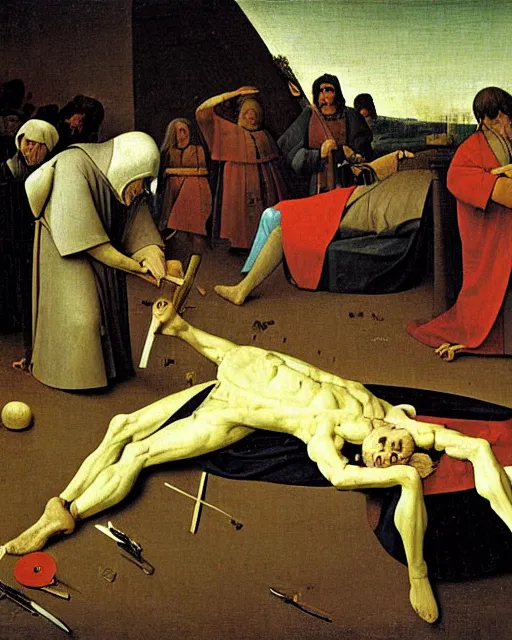 Prompt: Death Of Marat By Jacques-Louis David painting by Hieronymus Bosch