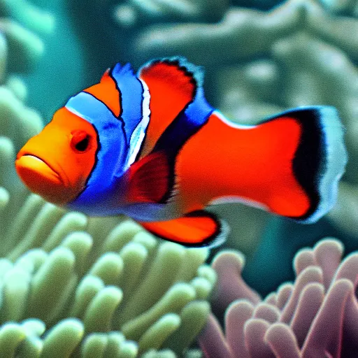 Image similar to a clownfish fighting a shark, digital art