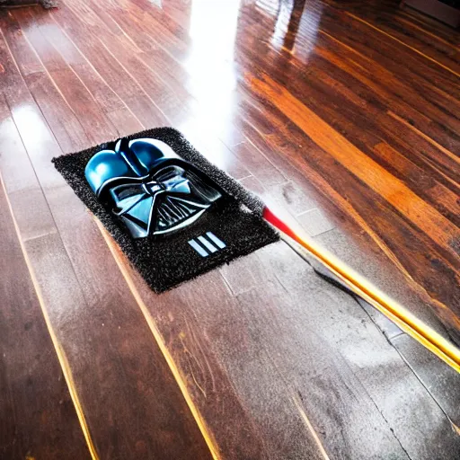 Image similar to a photo of darth vader mopping the wooden floor