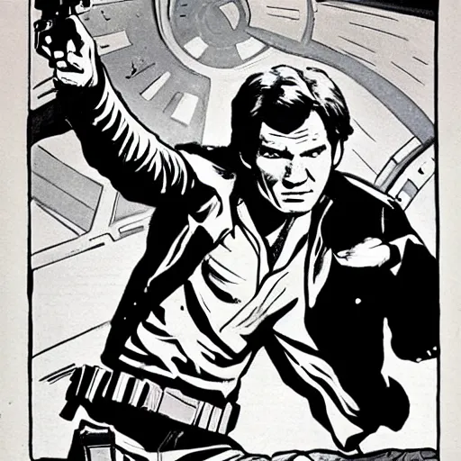 Image similar to han solo holding a pistol by will eisner