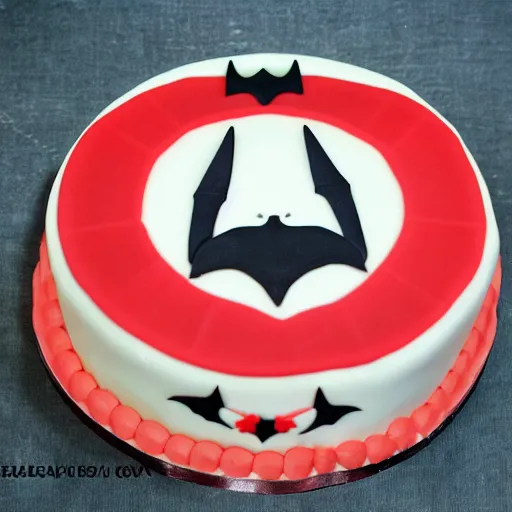 Image similar to chinese bat superhero birthday cake, kodak film,