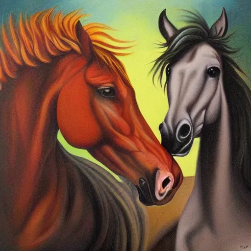 Image similar to beautiful surreal painting of a horse and man by vito campanella,