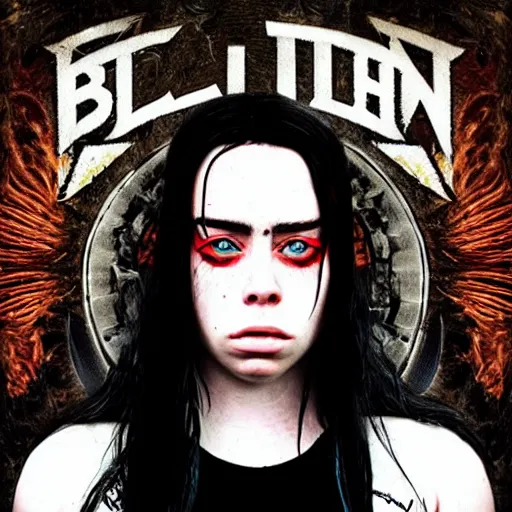 Prompt: billie eilish in a heavy metal album cover